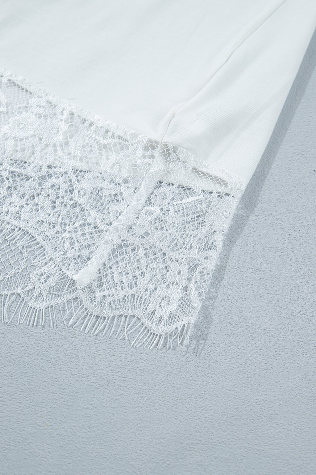 White Asymmetric Lace Hem Patchwork Tee