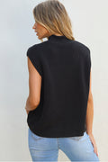 Black Solid Color Cable Knit High Neck Sweater Vest