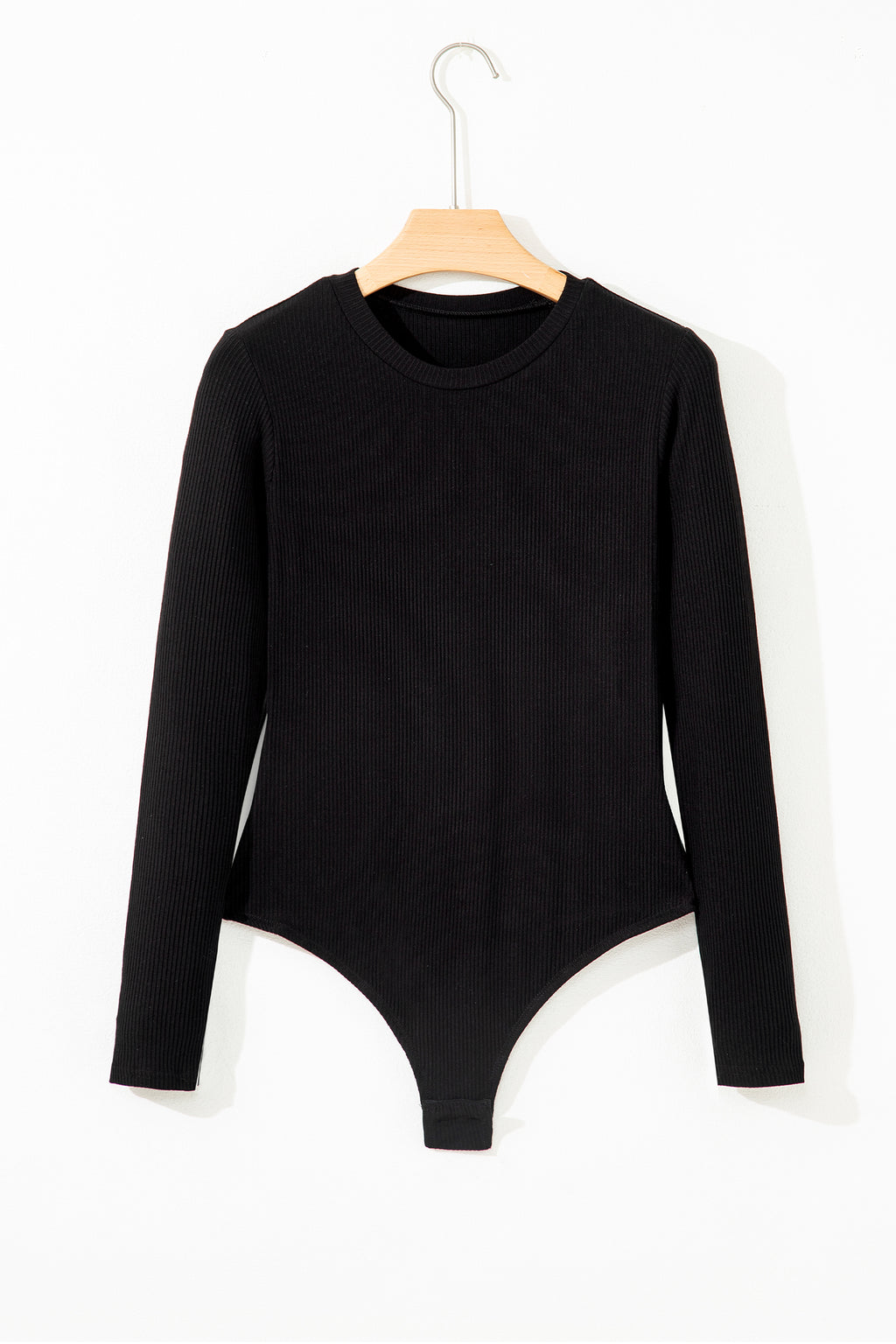Dearlovers Black Ribbed Long Sleeve Crew Neck Solid Color Bodysuit