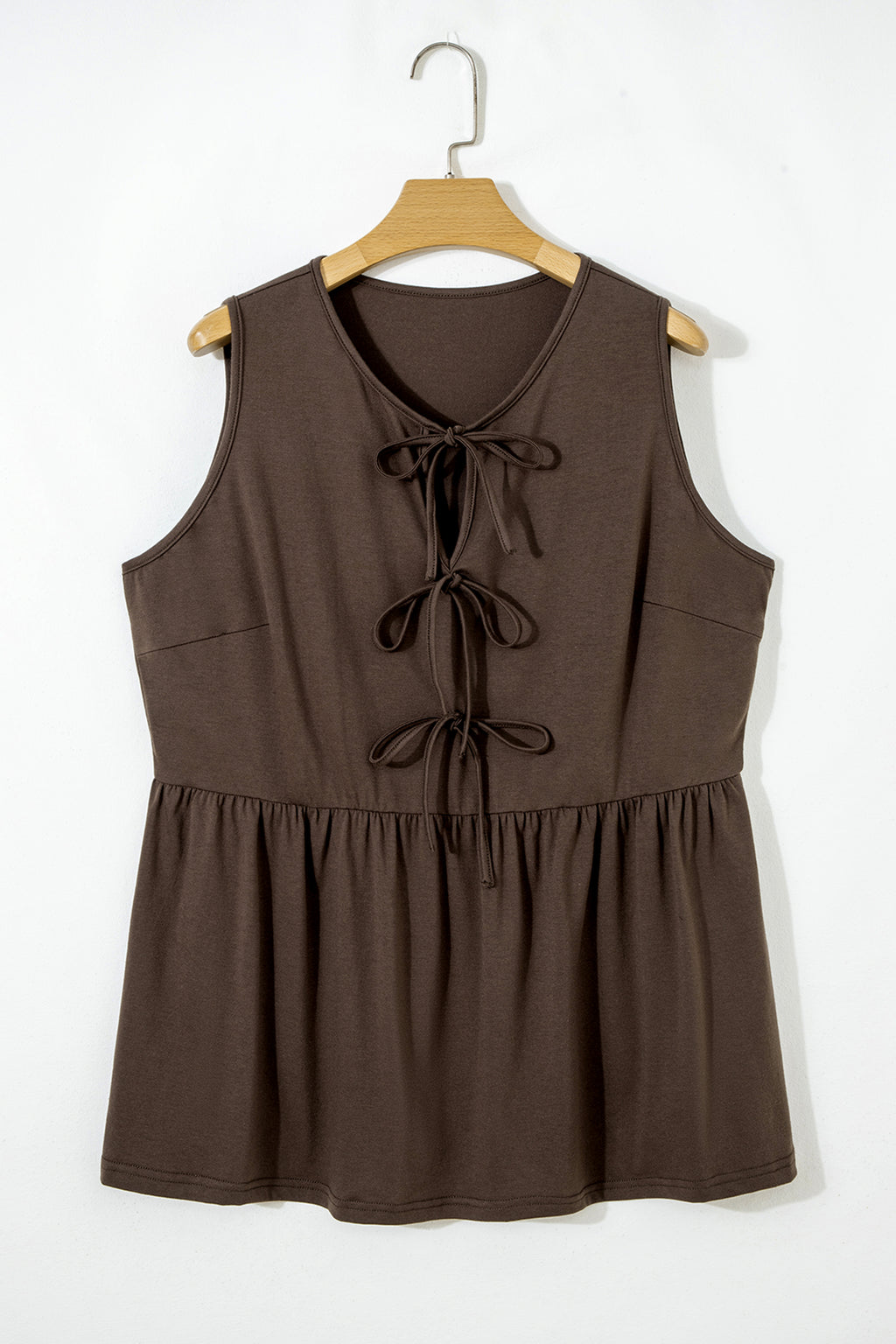 Beau Blue Plus Size Solid Color Bow Tie Peplum Tank Top