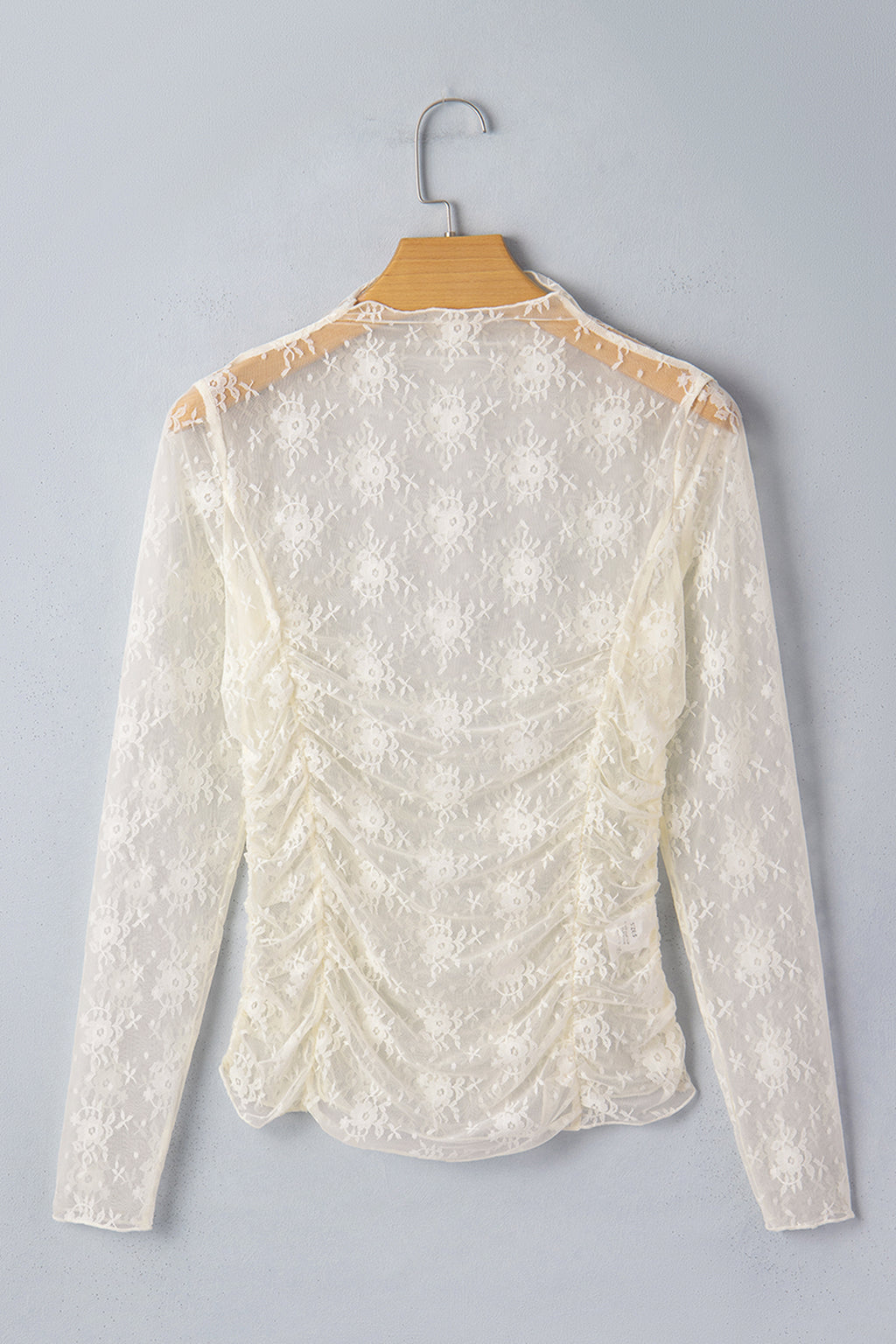 Jet Stream Sheer Floral Mesh Ruched Long Sleeve Top