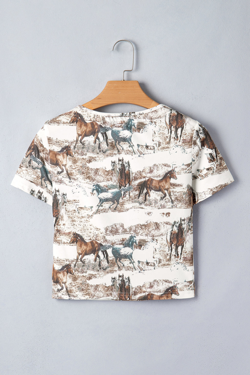 White Western Galloping Horses Printed Slim Fit T Shirt