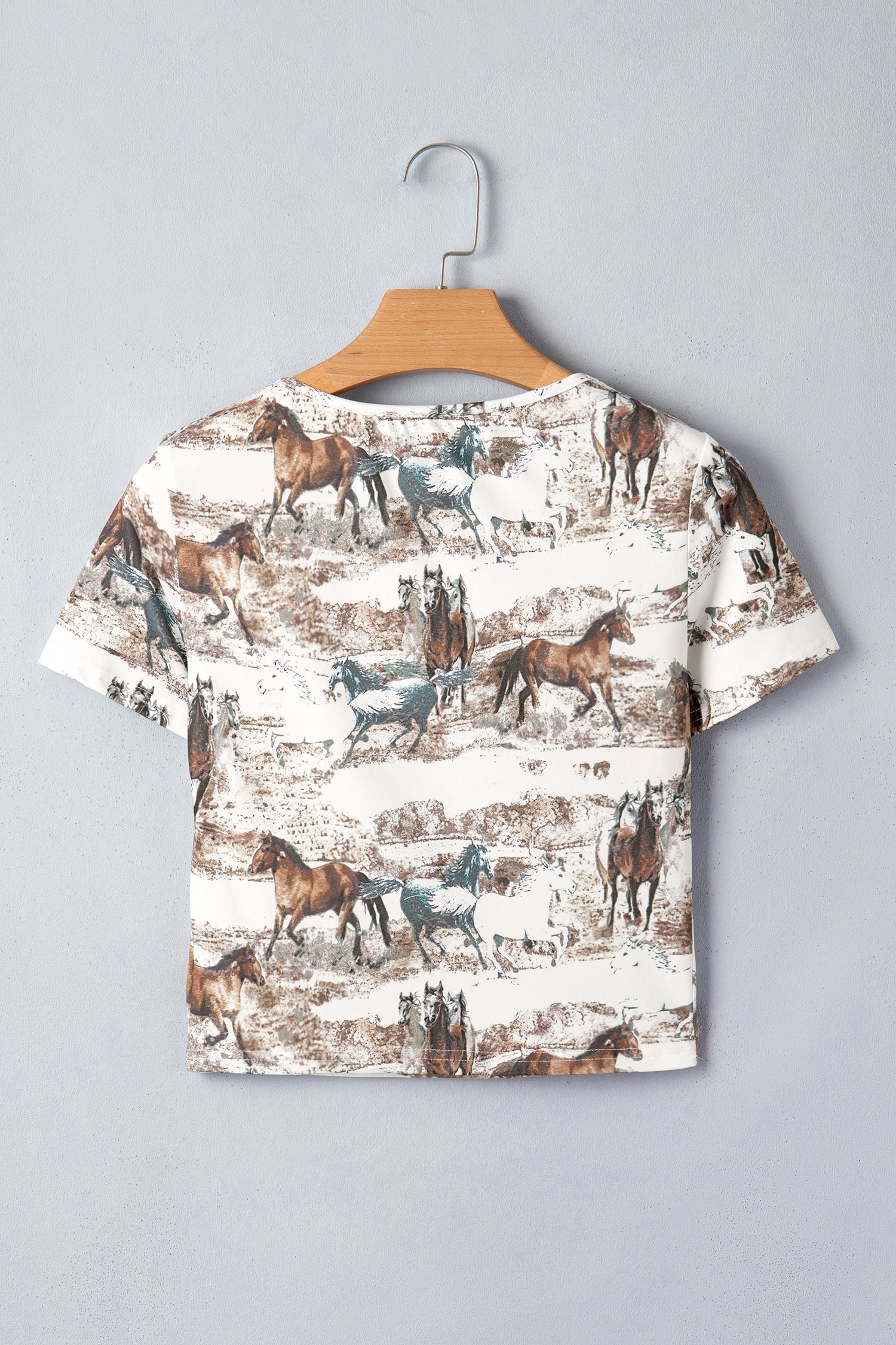 White Western Galloping Horses Printed Slim Fit T Shirt