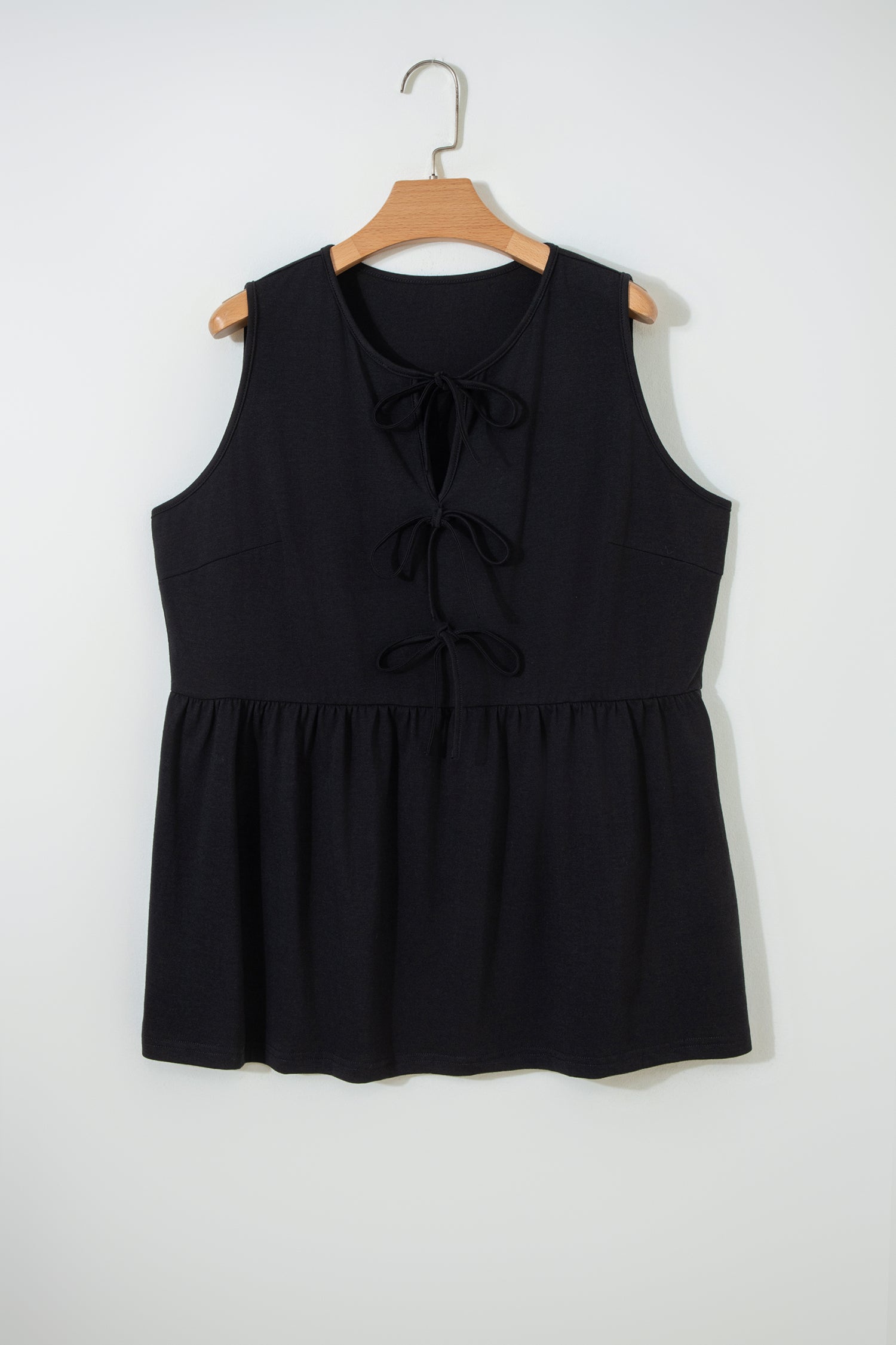 Beau Blue Plus Size Solid Color Bow Tie Peplum Tank Top