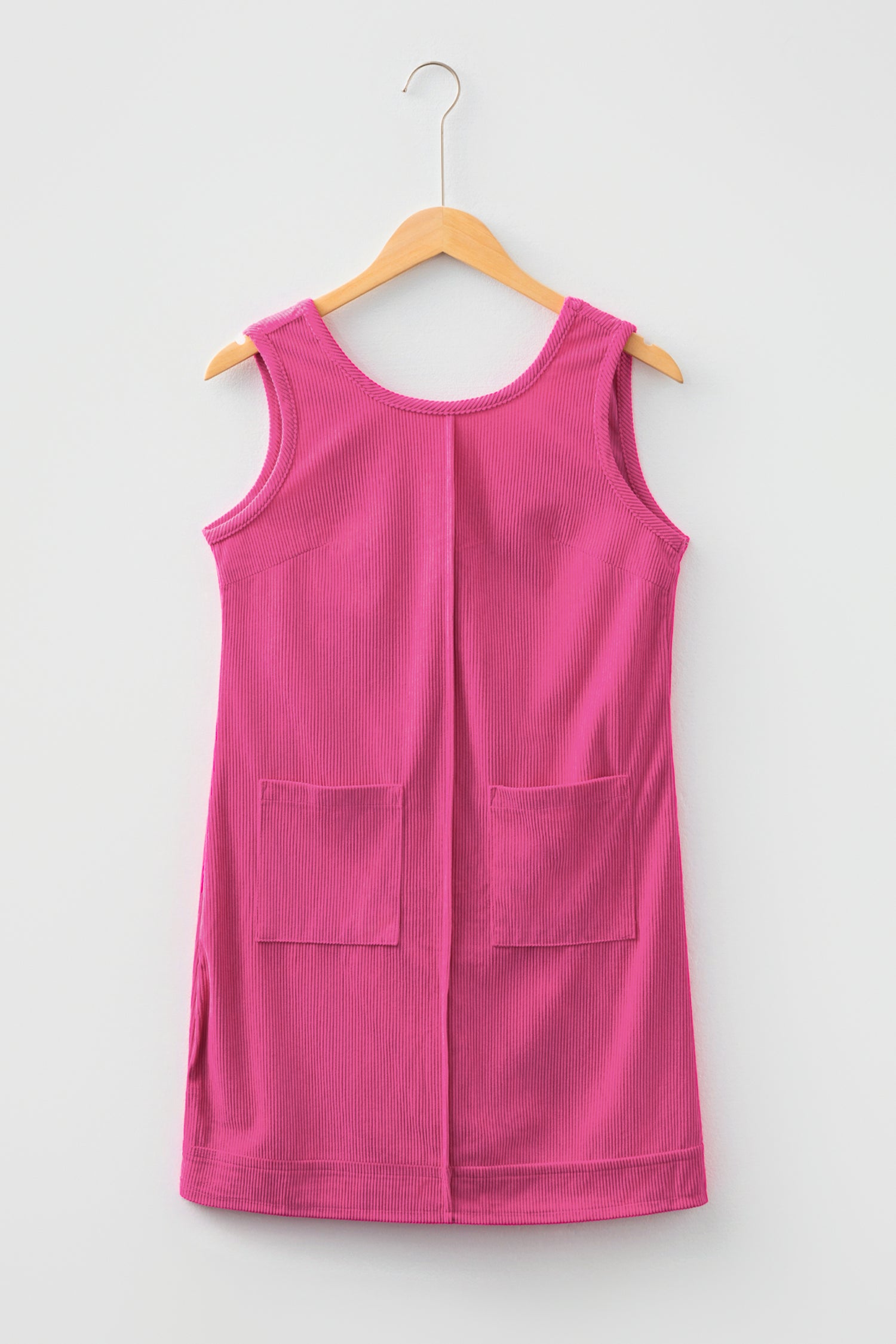 Black Corduroy Sleeveless Mini Dress With Patched Pockets