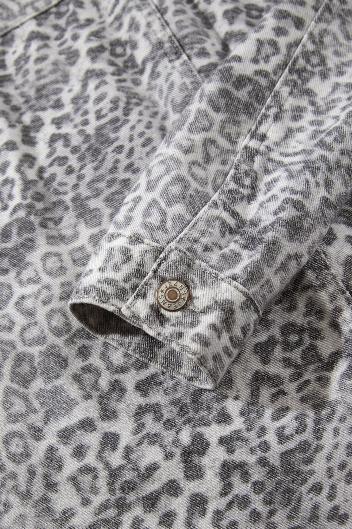 Khaki Leopard Print Studded Collar Studded Patch Pocket Denim Jacket