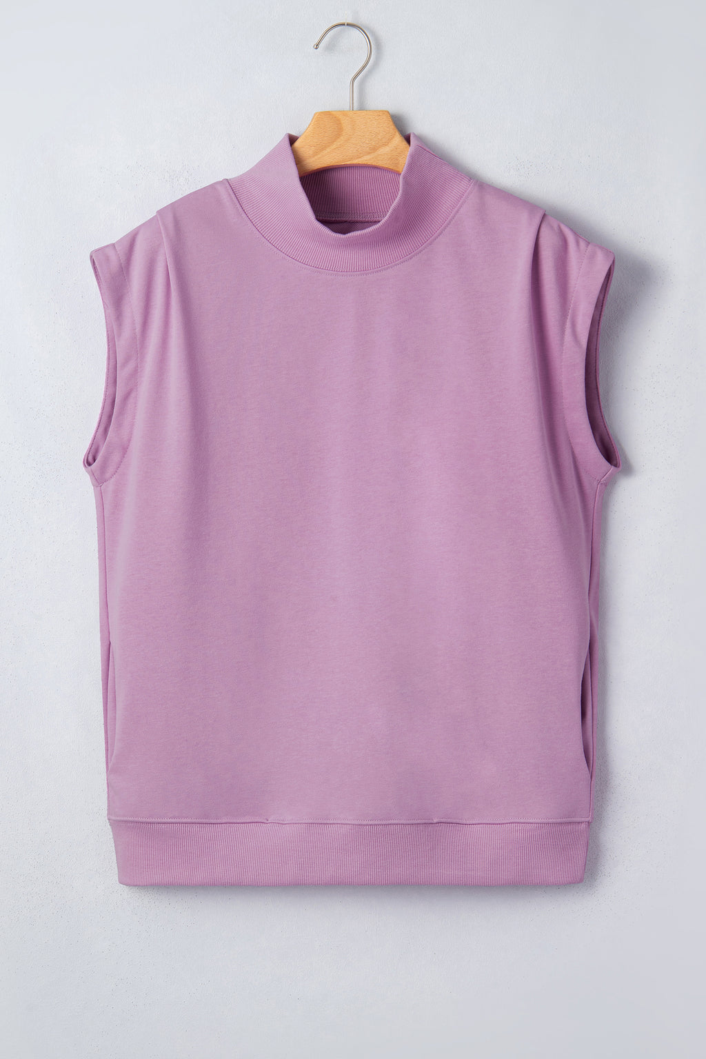 White Solid Color High Neck Cap Sleeve Loose Top