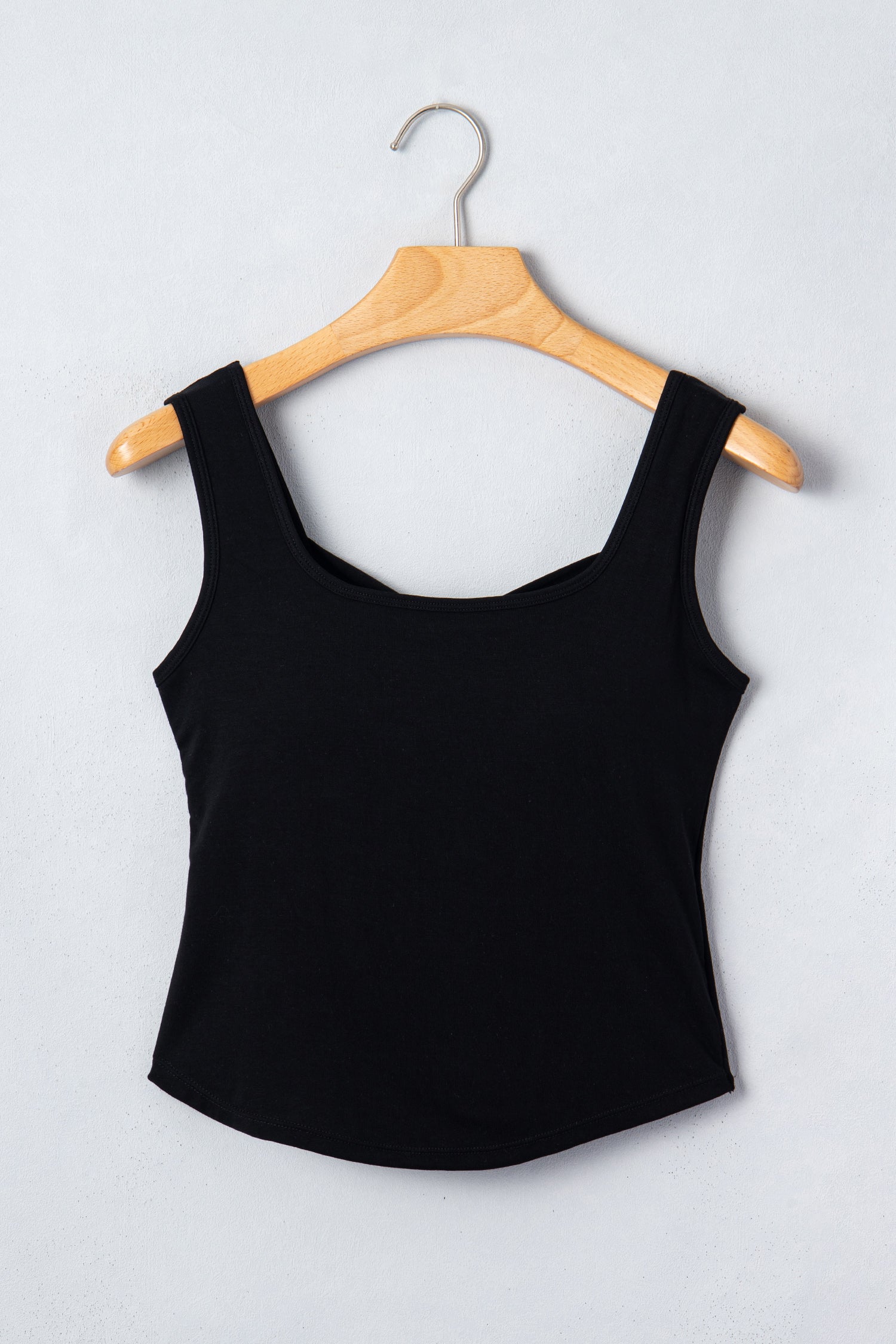 Black Twisted Cross Back Sleeveless U Neck Bra Insert Tank Top