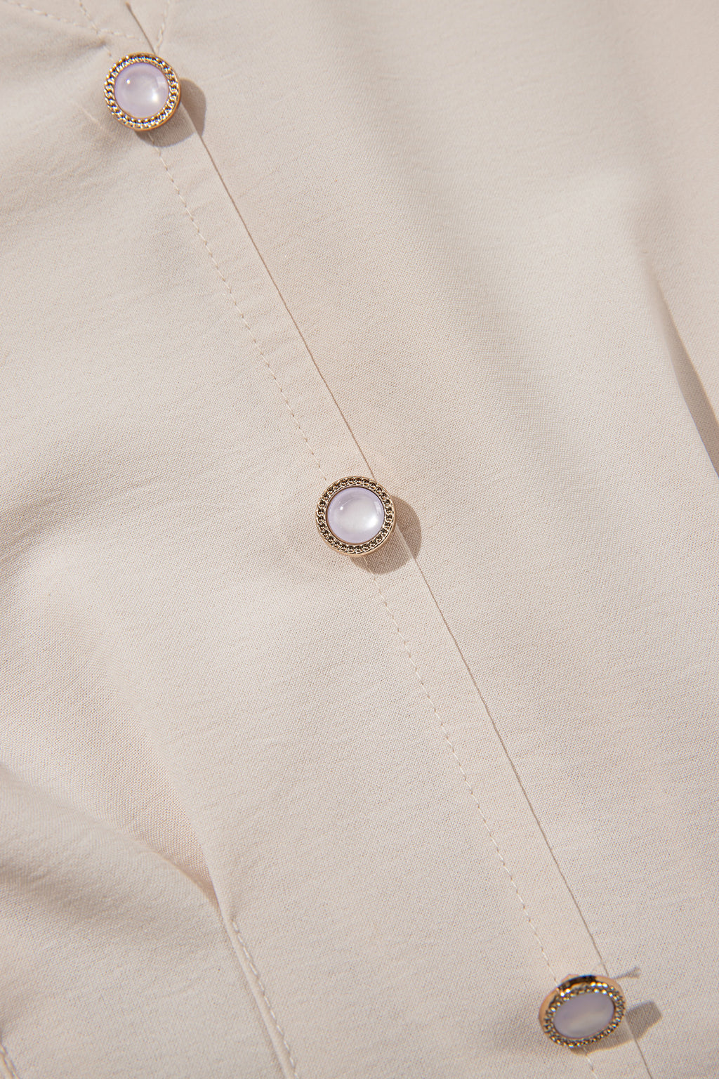 Oatmeal V Neck Long Sleeve Smocked Waist Elegant Blouse