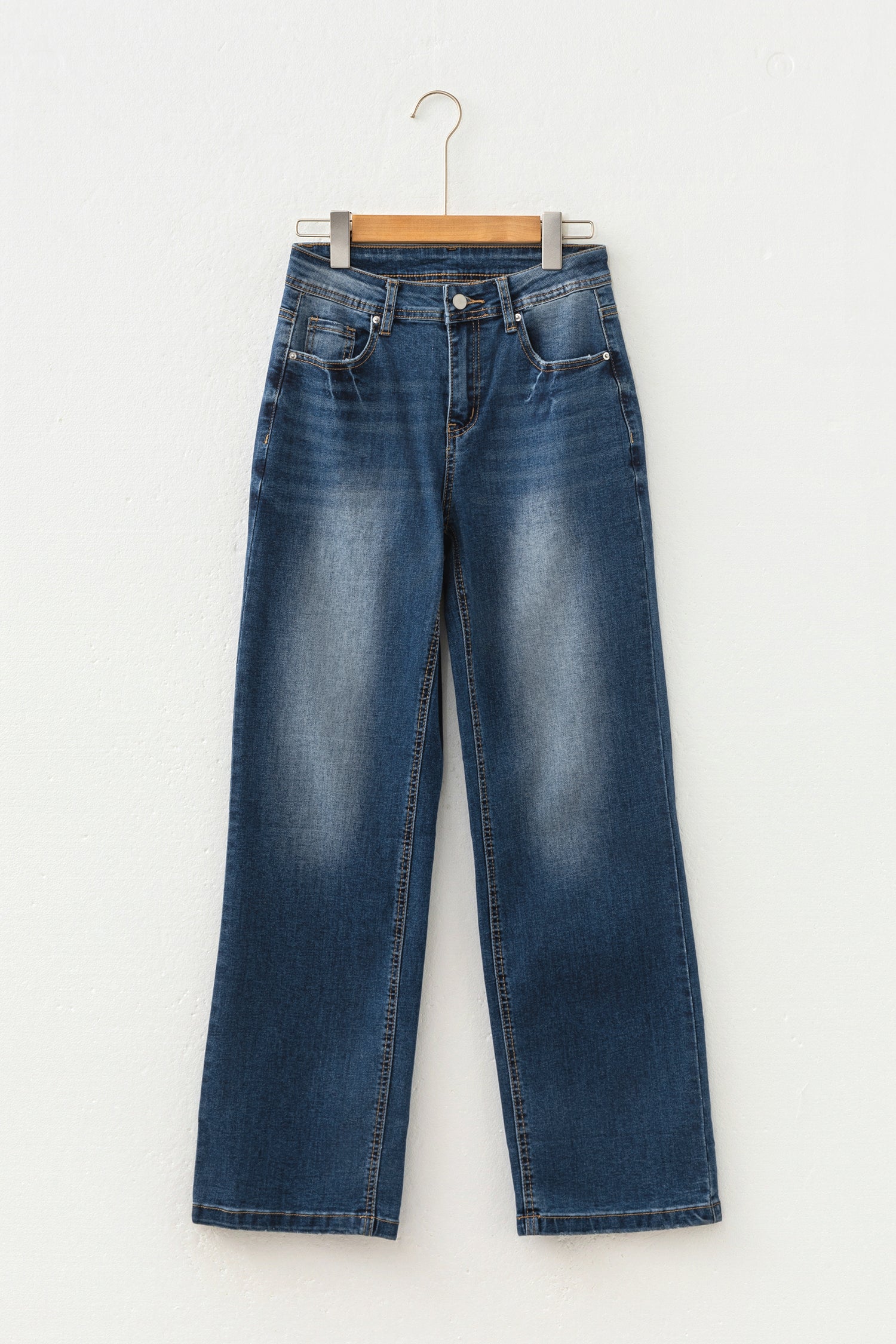 Myosotis Acid Washed Straight Leg Full Length Casual Jeans