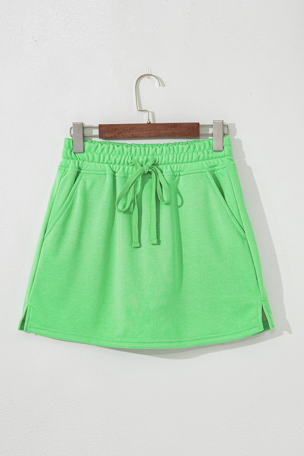 Black French Terry Drawstring Elastic Waistband Mini Skort with Pockets
