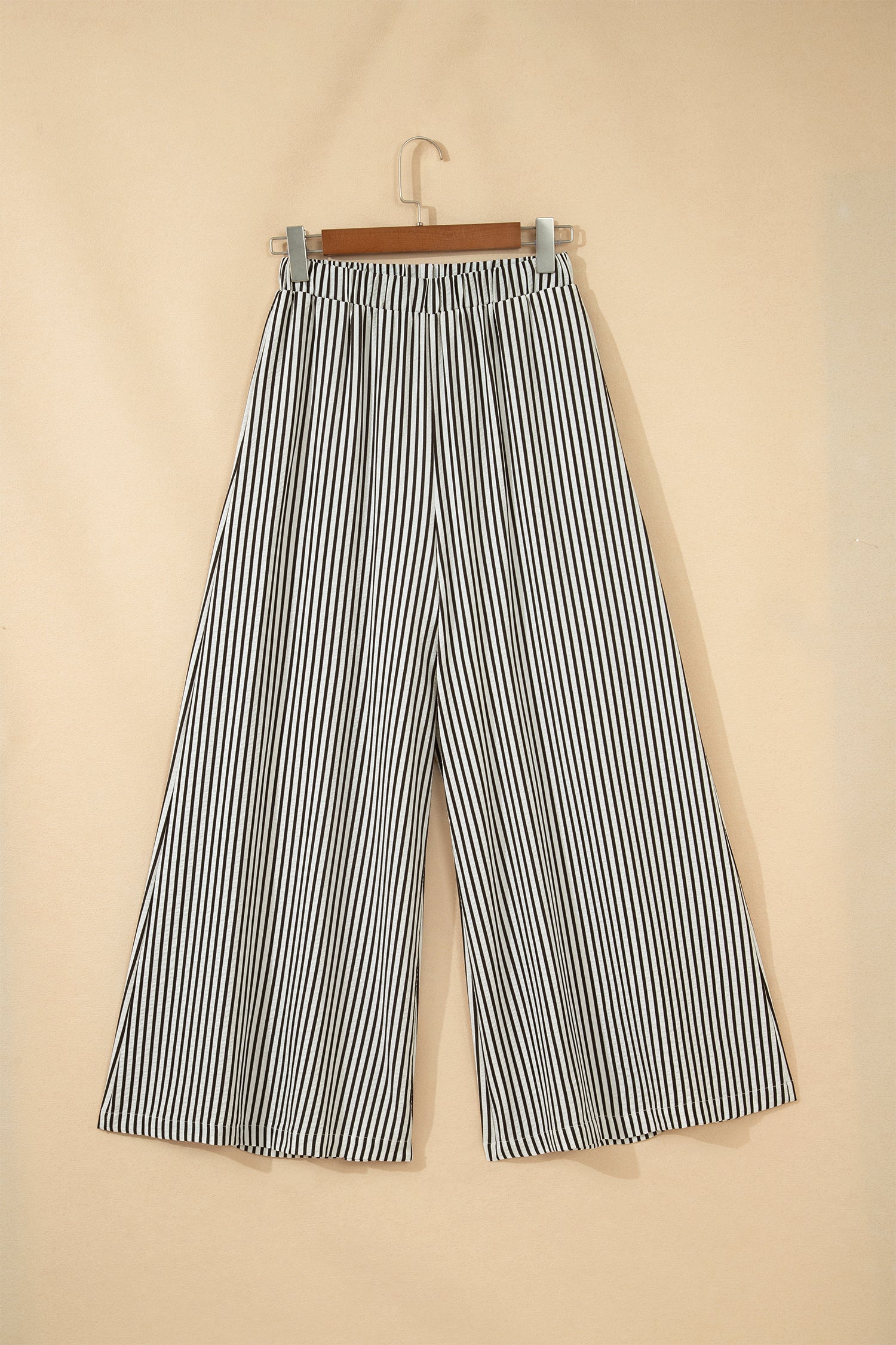 Black Stripe Elastic Waist Ultra Wide Leg Pants