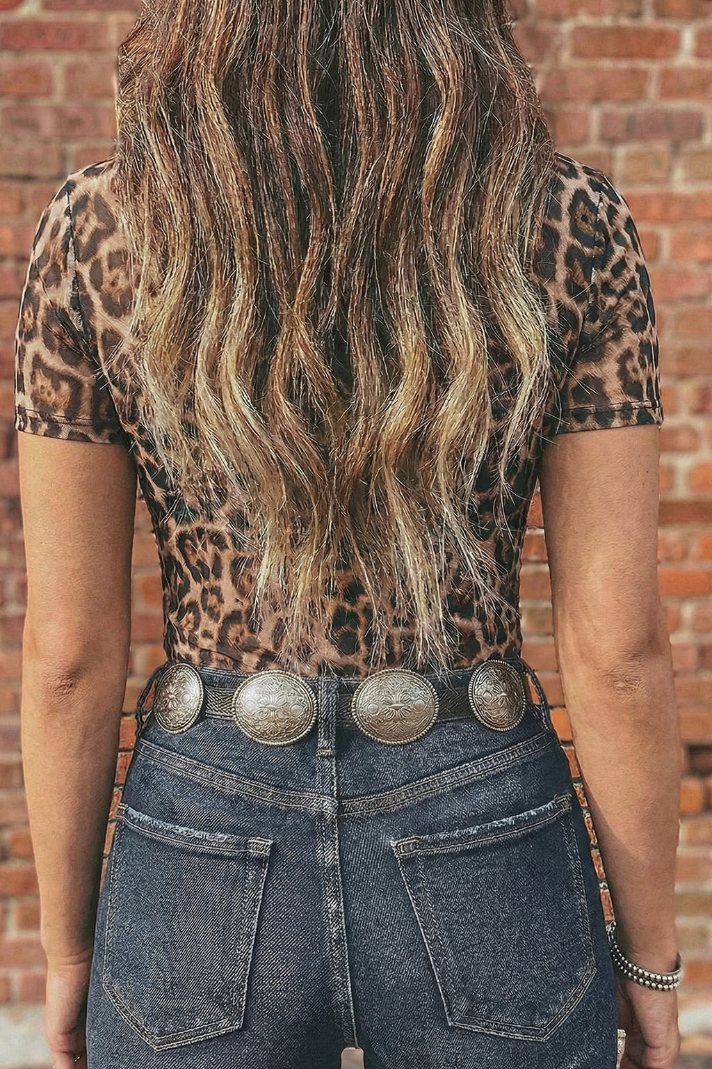 Brown Floral Printed Mesh Short Sleeve Top