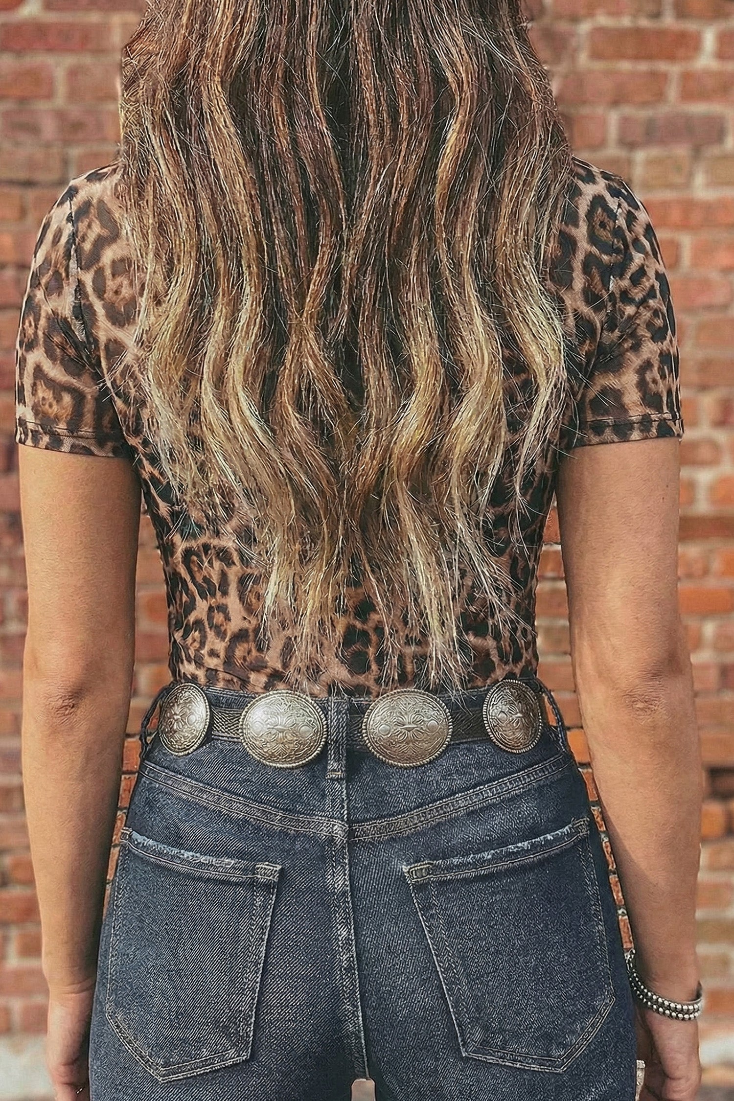 Brown Floral Printed Mesh Short Sleeve Top