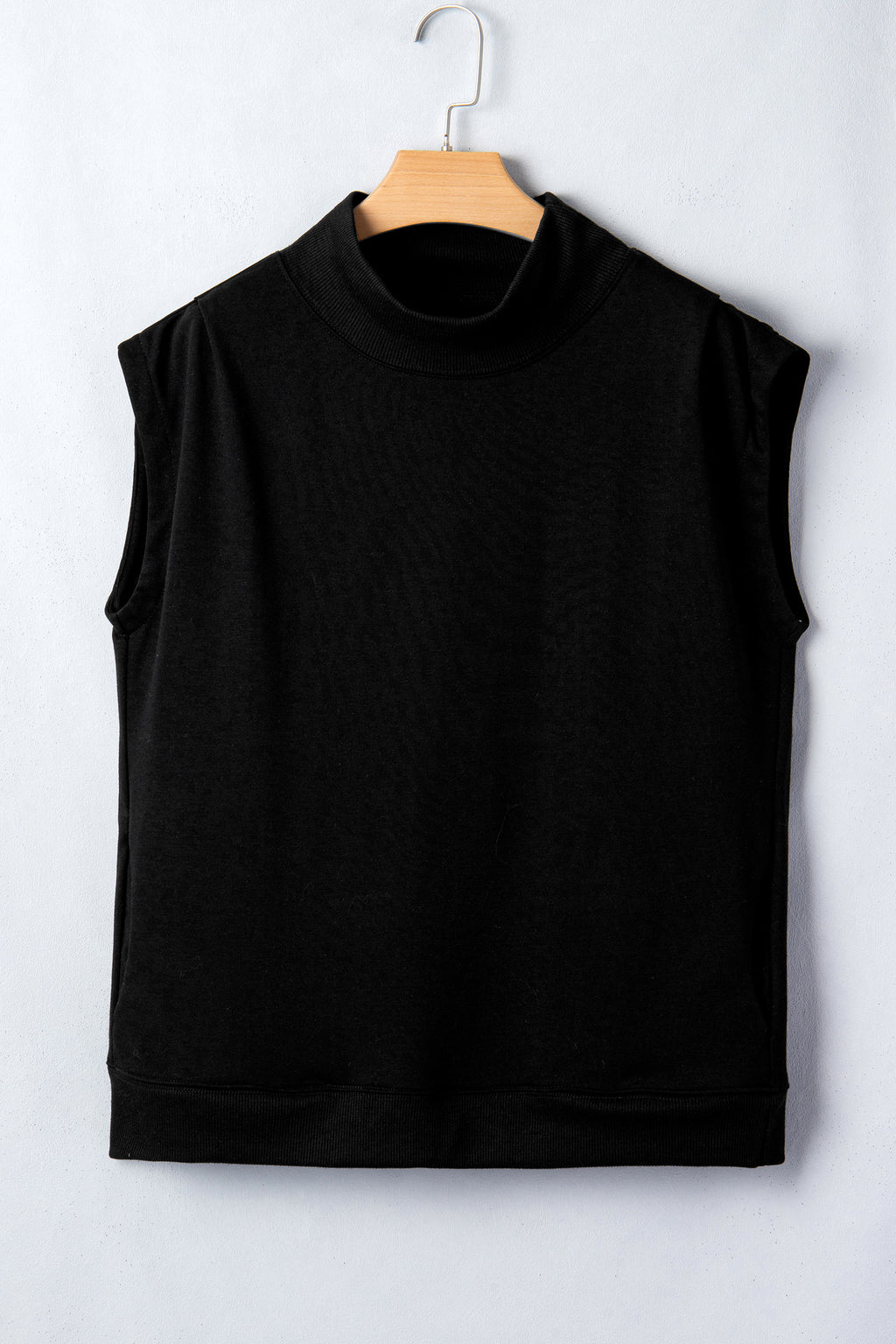 White Solid Color High Neck Cap Sleeve Loose Top