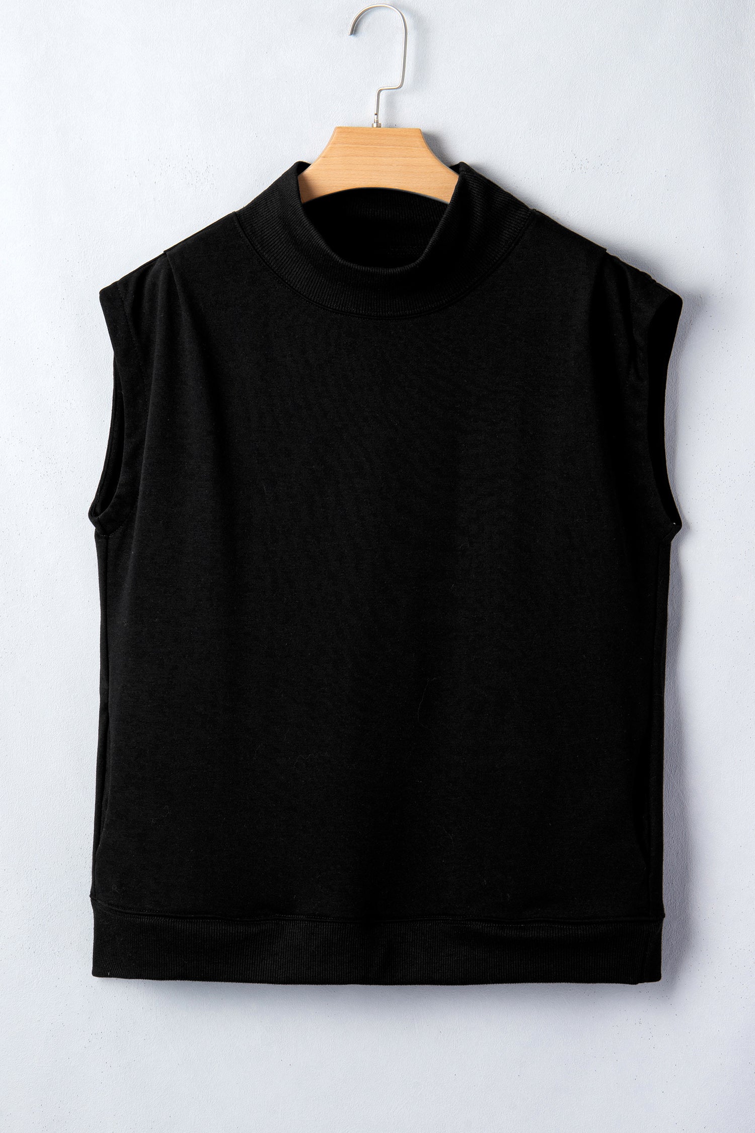 White Solid Color High Neck Cap Sleeve Loose Top